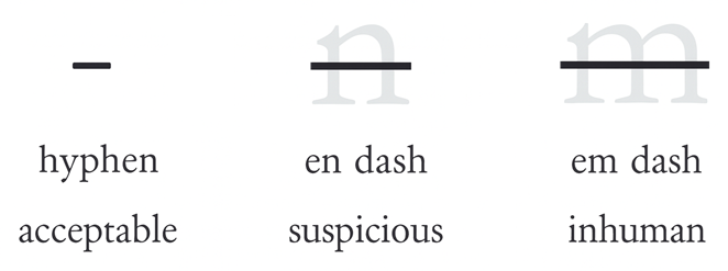 Rubric for acceptable dash typography